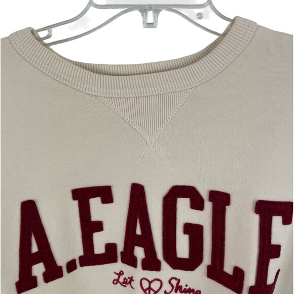 American Eagle XS Ivory Sweatshirt Crew Neck Let Peace Shine Cotton spell-out - Picture 3 of 9